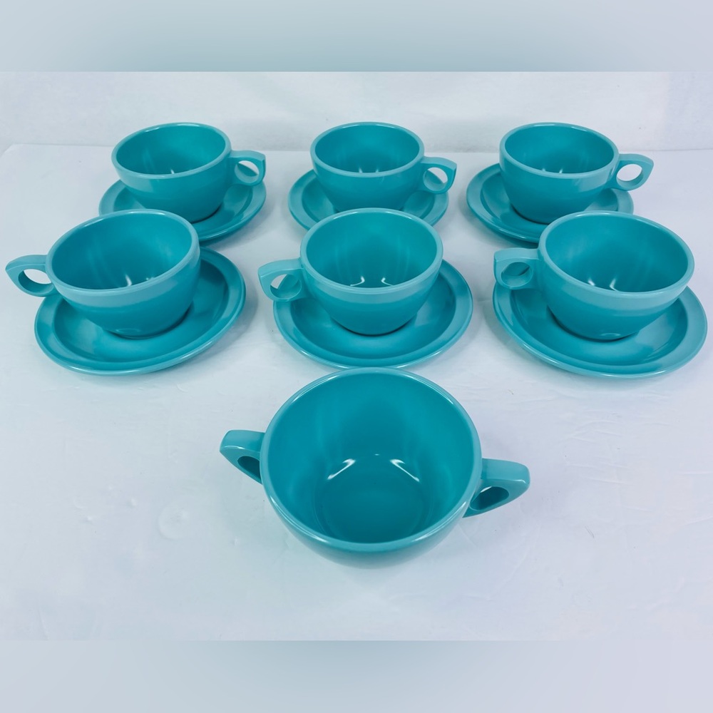 Vintage Florence by Prolon Blue Turquoise 9935 Melamine Melamac Tea Set of 13